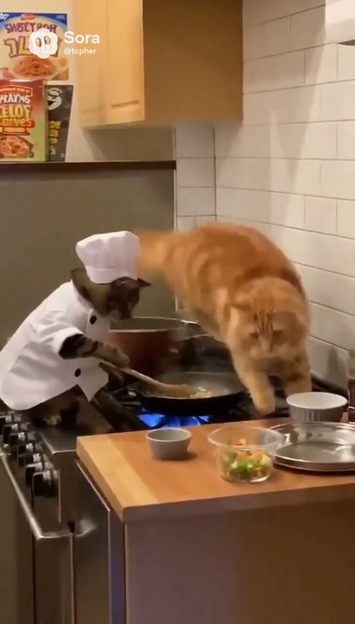 sora2-cat-kitchen-chaos